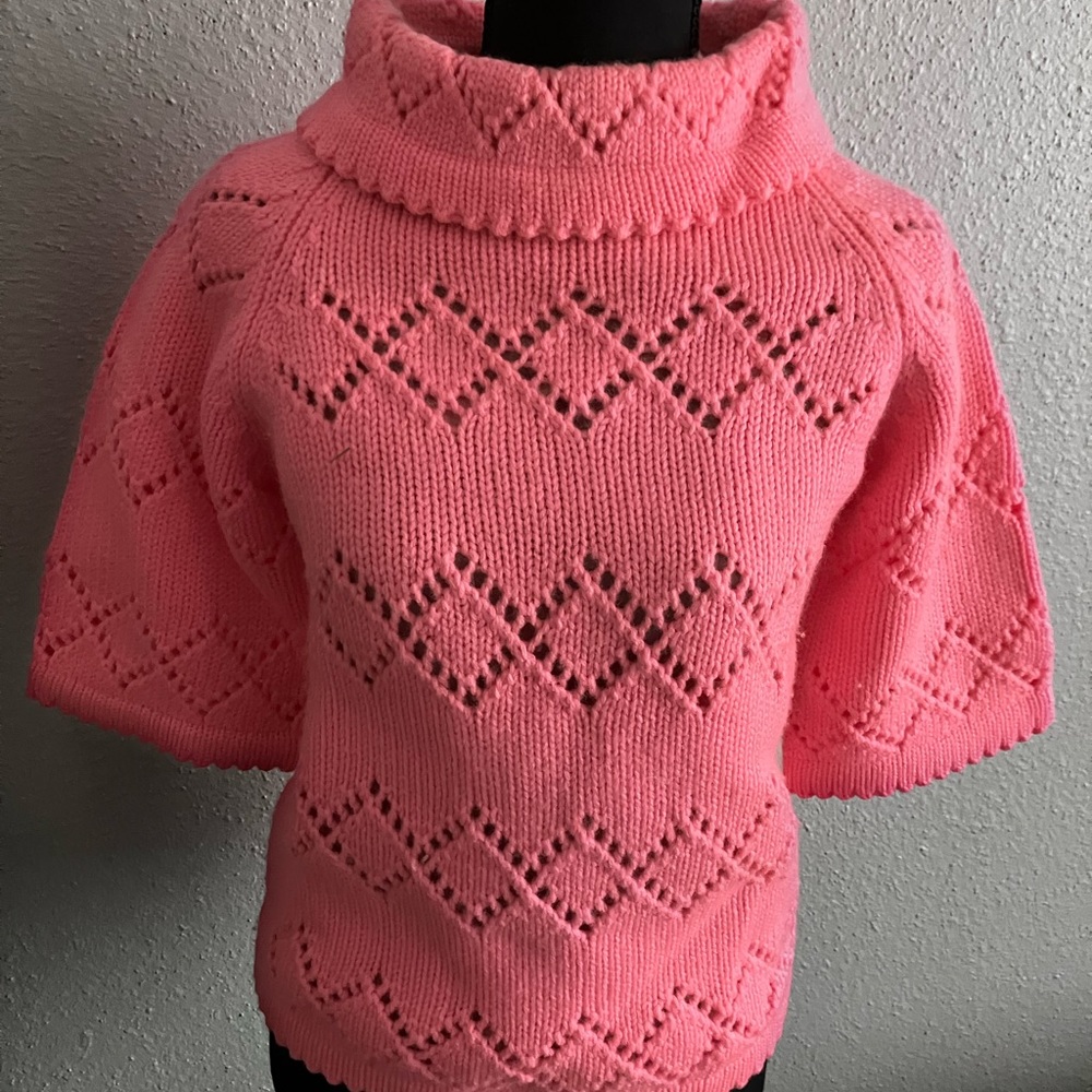 Vintage Wool Cowl Neck Pink Sweater Diamond Knit, Lined, Sears British Hong Kong
